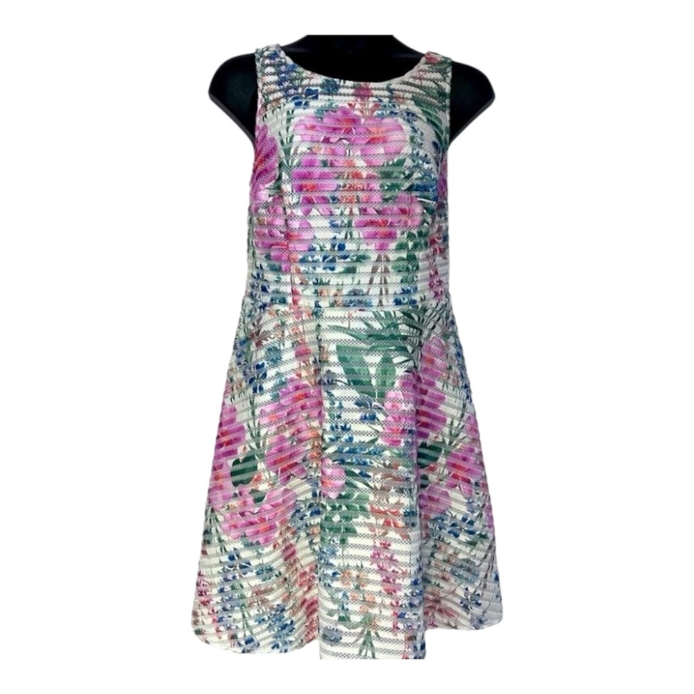 Gabby Skye Floral Pink Green White Sleeveless A-Line Dress